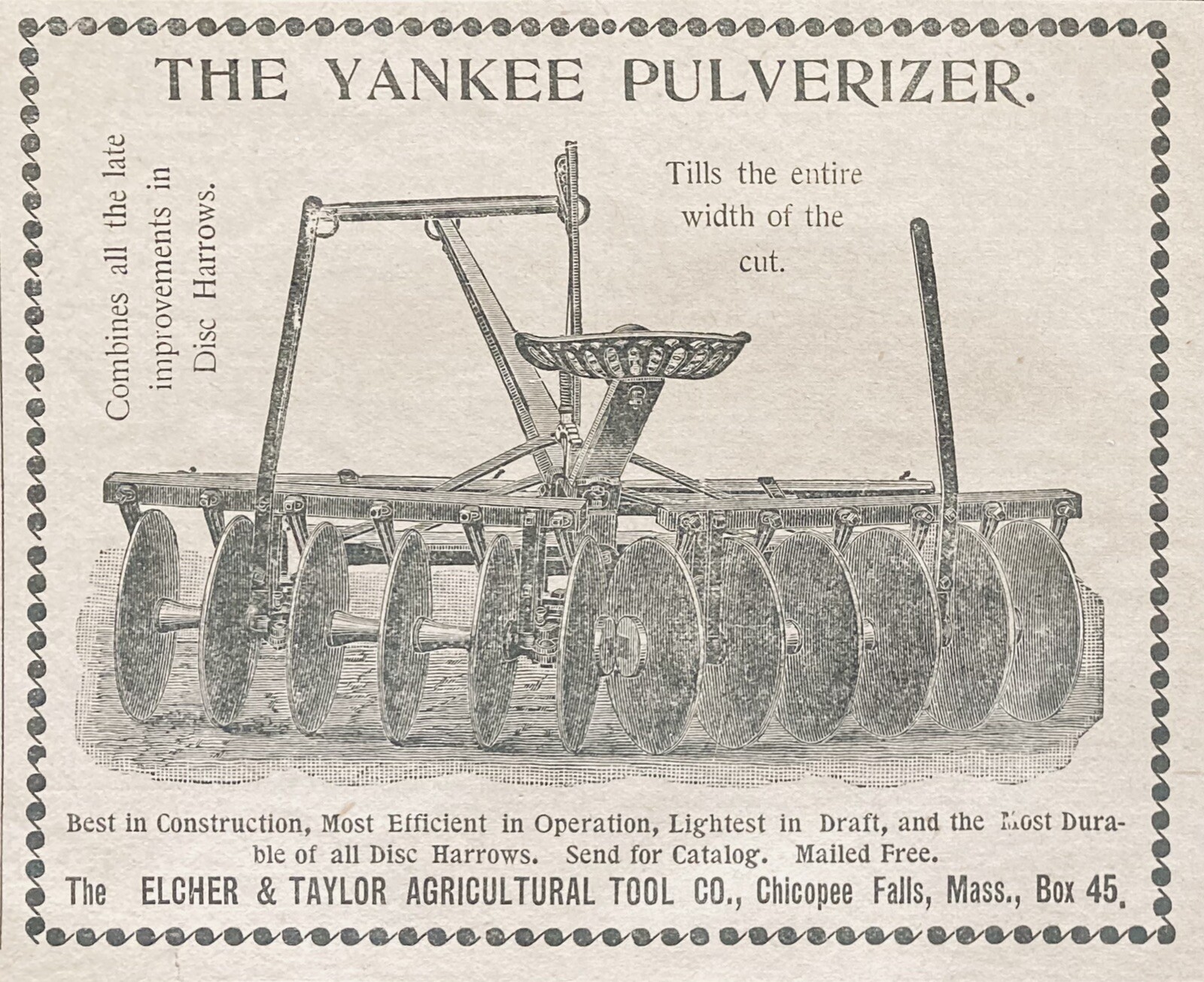 1896 AD.(XH44)~BELCHER & TAYLOR AG. TOOL CO. CHICOPEE FALLS. YANKEE PULVERIZER