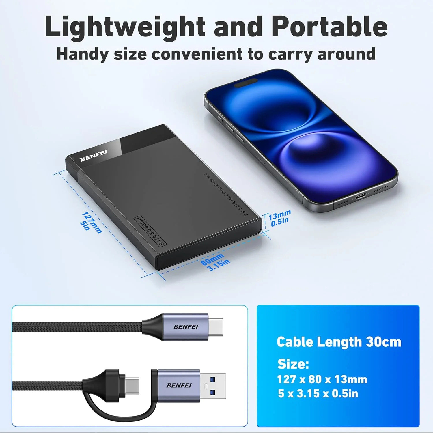 BENFEI 2.5 Inch SATA to USB Tool Free External Hard Drive Enclosure (6Gbps, Opti
