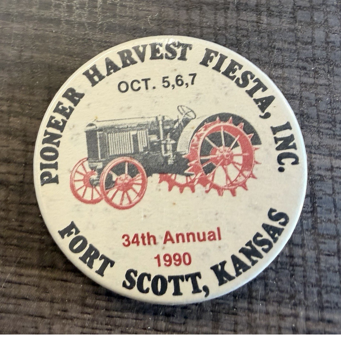 Pioneer Harvest Fiesta Inc. 34th Annual 1990 Agriculture Pinback Fort Scott KS