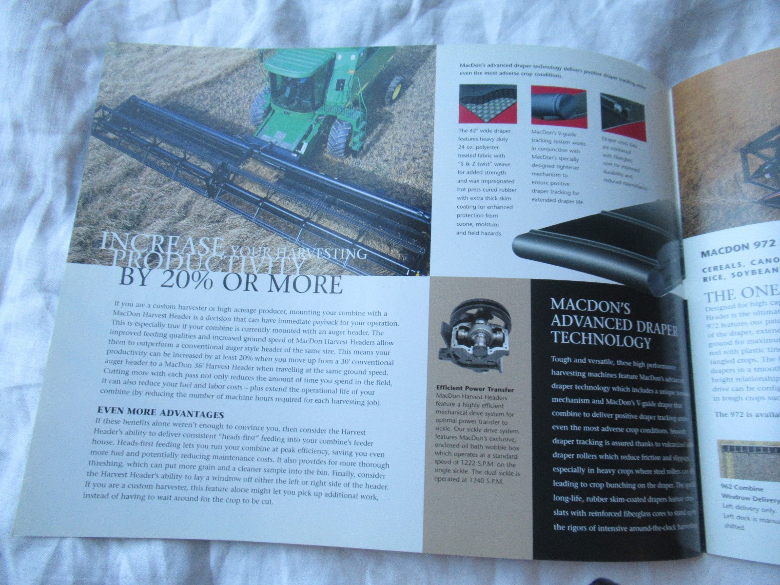 MacDon 962 972 harvest header brochure for John Deere combines