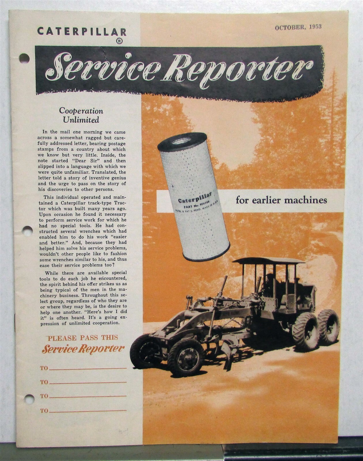 1953 Caterpillar Construction Service Reporter Magazine October Issue