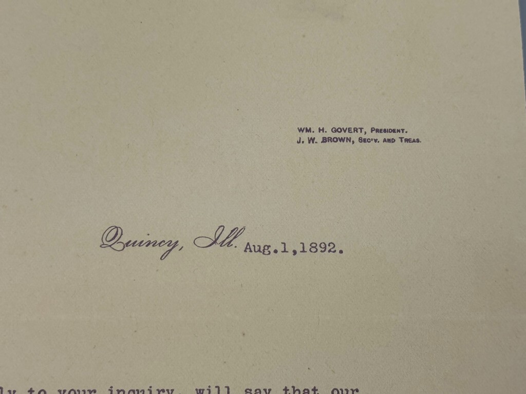 1892 COLLINS PLOW Cultivators Farm Advertising Letterhead Antique QUINCY ILL