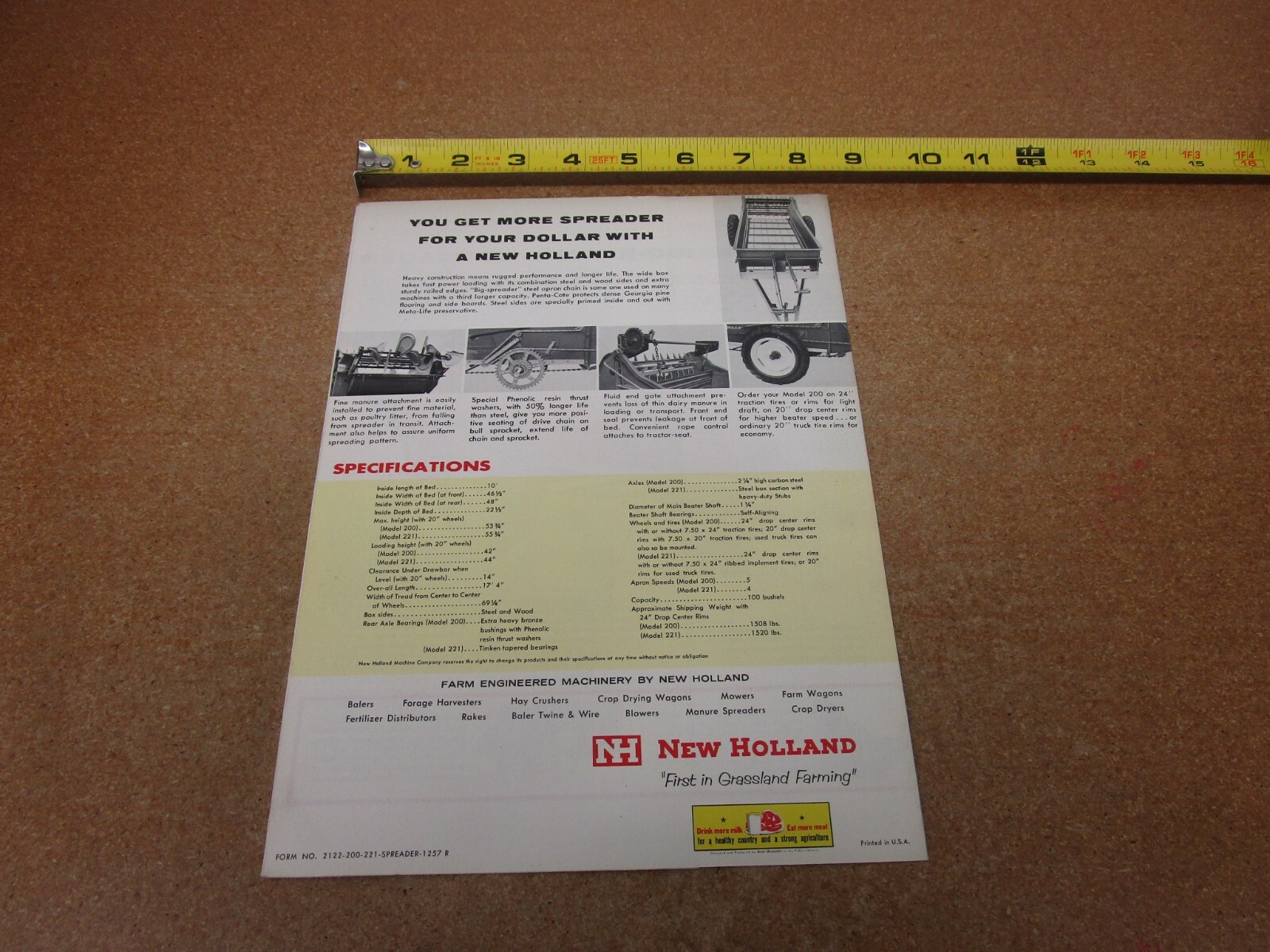 New Holland Manure spreader sales brochure 100 bushel 2122-200-221-1257 R