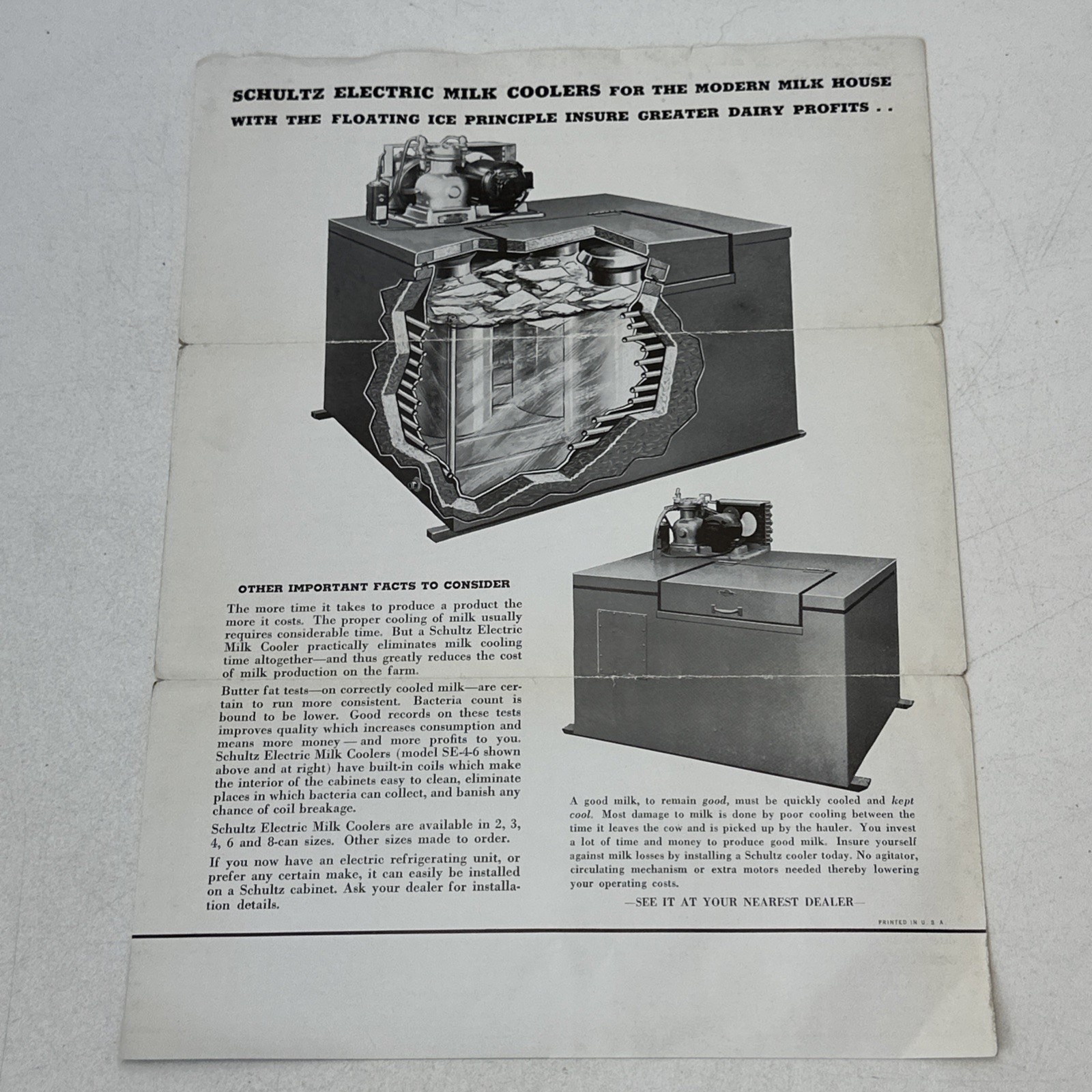 Schultz Bros Sheet Metal Products Paper Ad Saginaw Michigan Milk Cooler