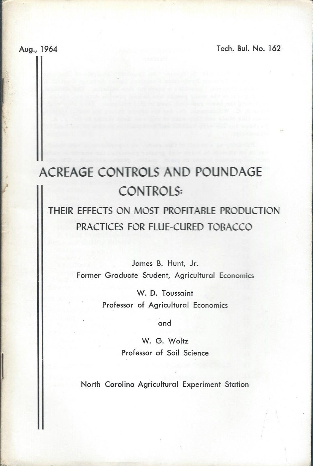 Farm Report – Acreage Poundage Control Effects Flue-Cured Tobacco – 1964 (F5598)