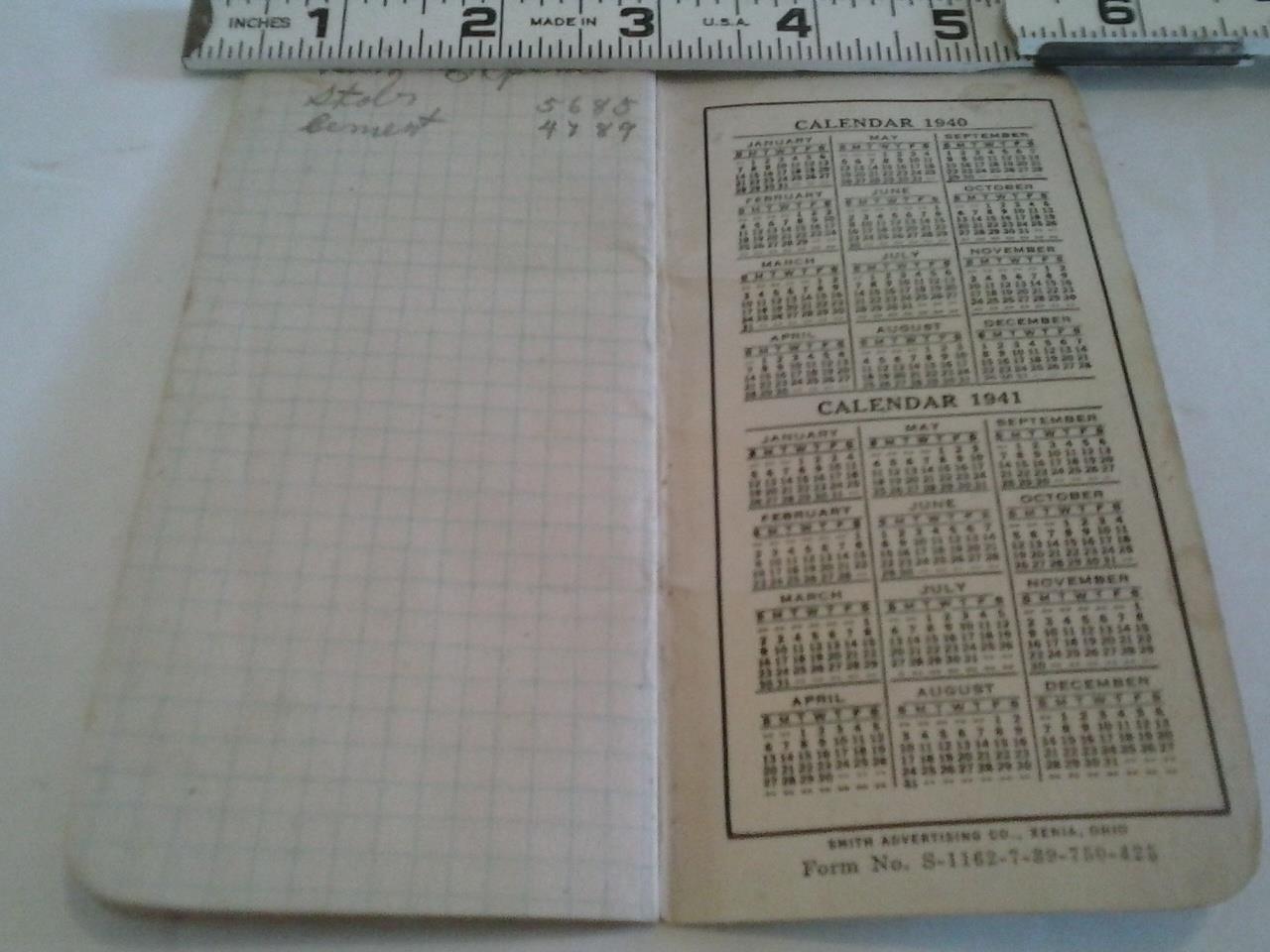 Plymouth Cordage Twine Memorandum Book 1940 41 Calendar Plymouth MASS Vintage