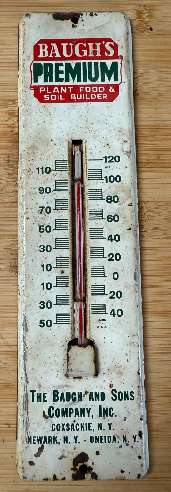 Vintage Baugh’s Premium Plant & Food Soil Builder Wall Thermometer Advertising
