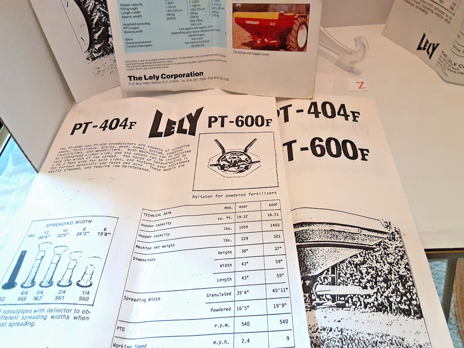 Vintage Lely Centerliner Fertilizer Spreaders PT404, PT600 Sales Flyers