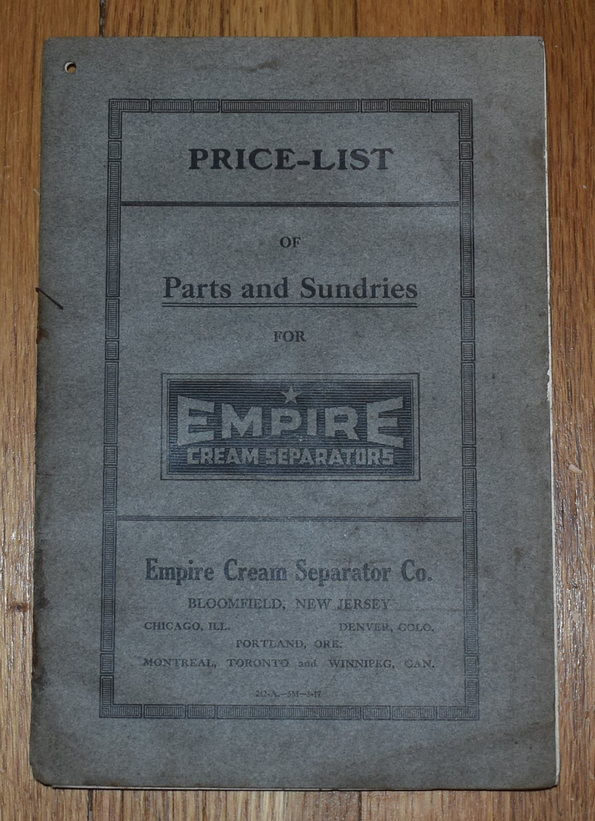 Vintage Empire Cream Seperator Company Price List Parts and Sundries Catalog