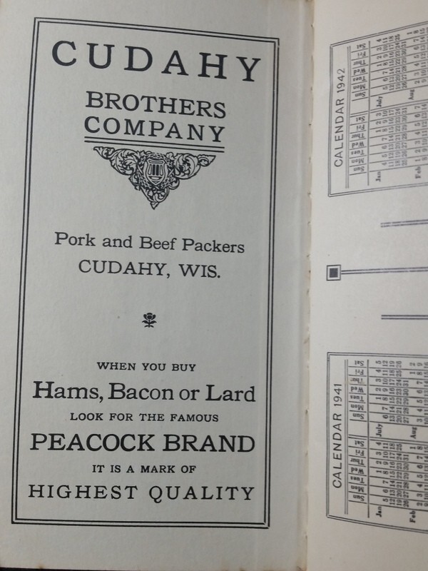 1941-1942 Cudahy (WI) Brothers Company Pork & Beef Packers Memo Booklet
