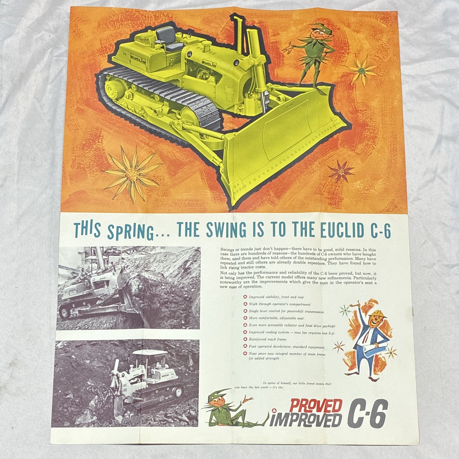 Euclid C-6 Crawler Tractor & S-18 Scraper Advertising Brochure Poster Lot of 2