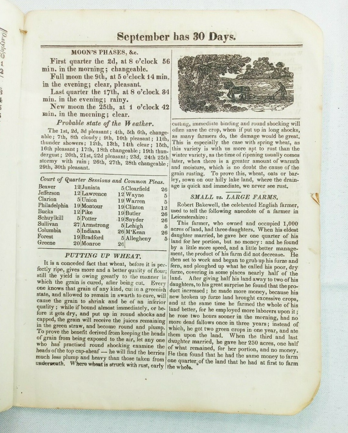 Vintage 1870 John Bear Baer&rsquo;s Agricultural Almanac Lancaster PA Antique Farmers