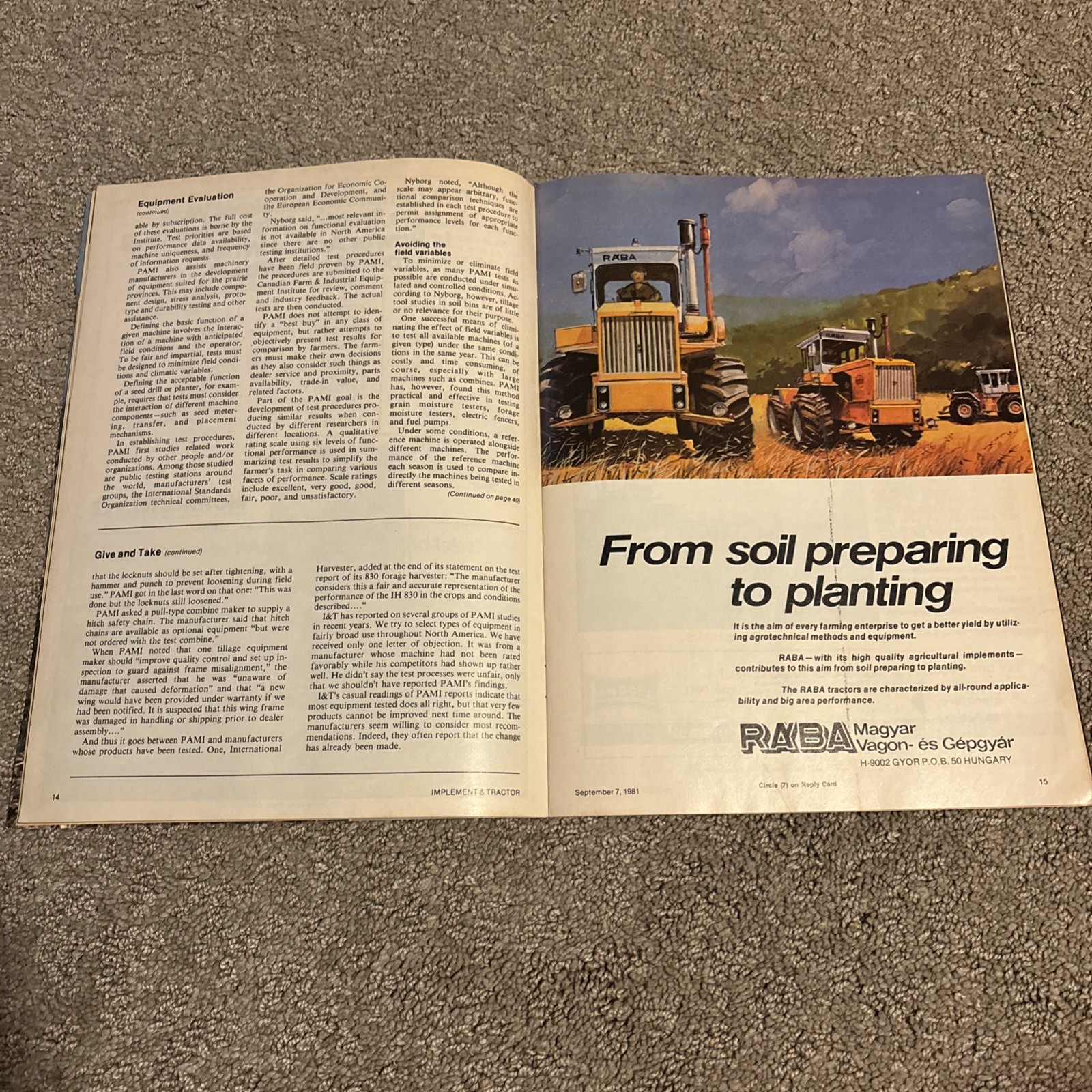Implement & Tractor Magazine September 7, 1981 Farming Agriculture Vintage Ads J