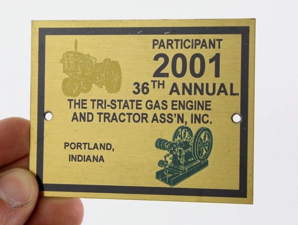 2001 TRI STATE GAS & ENGINE TRACTOR SHOW BRASS PLATE PLAQUE SIGN HIT MISS MOTOR