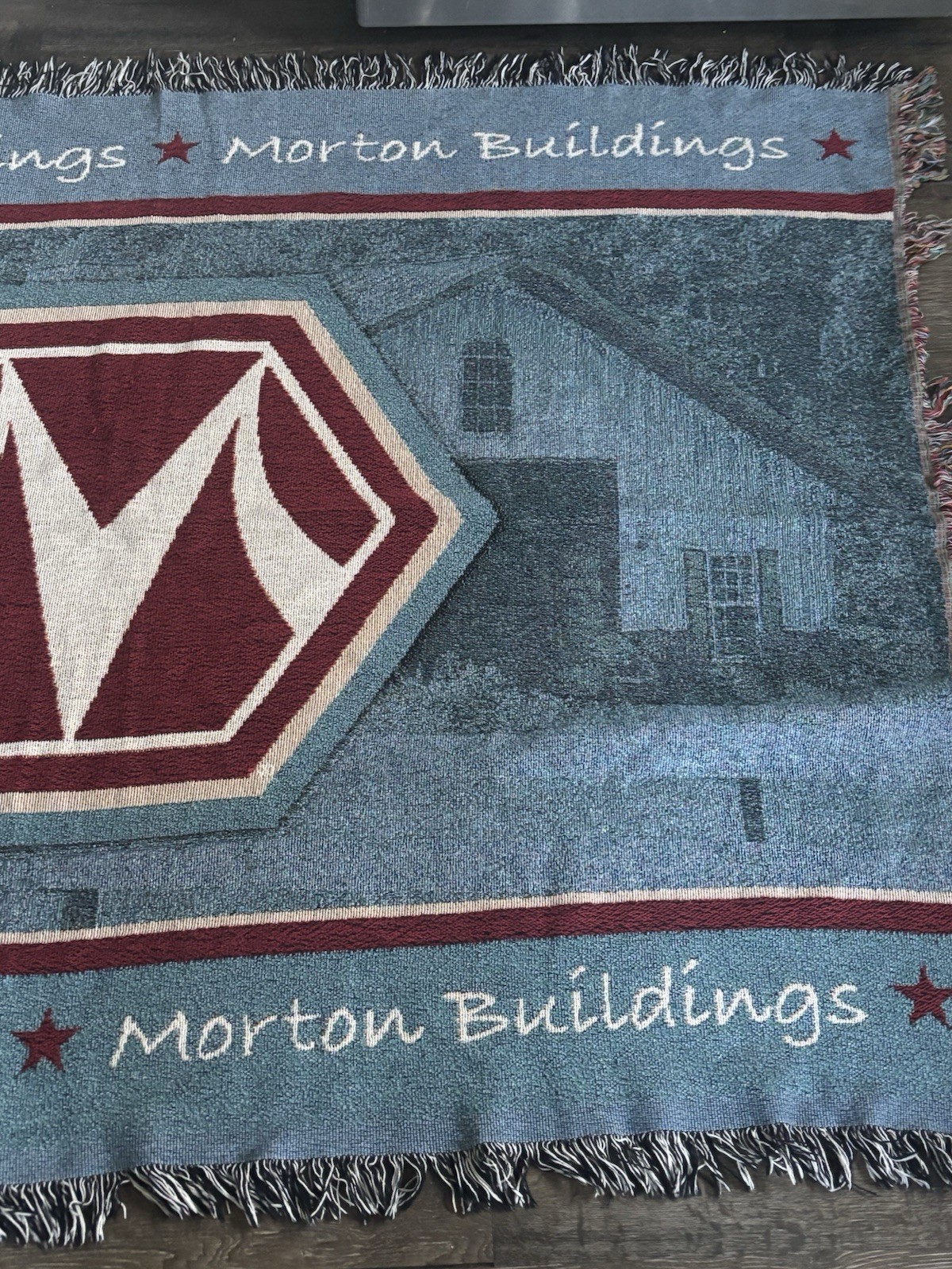 Morton Buildings Woven Throw Blanket 65” X 48” Wall Hanging 100% Cotton USA