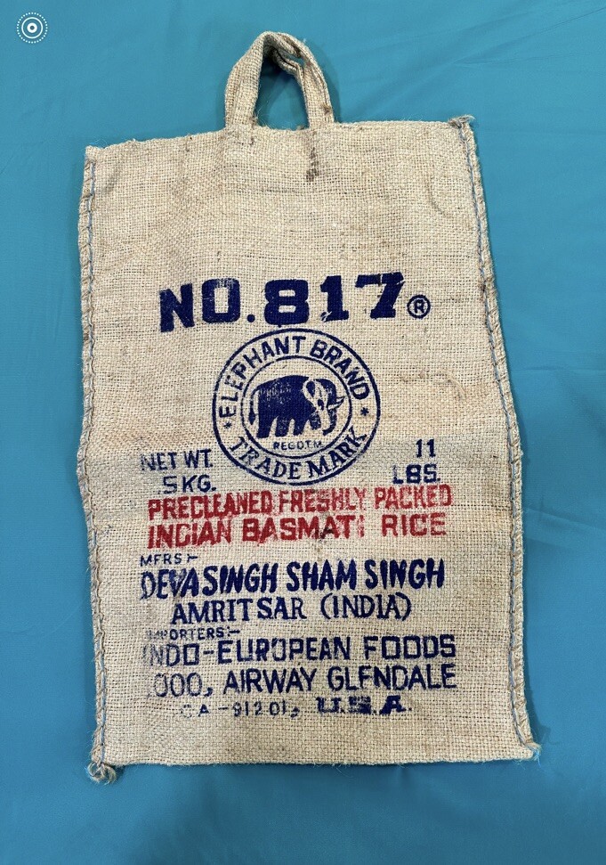 Vintage ELEPHANT BRAND #817 Burlap Bag Handmade Bag Amritsar India Rice Bag
