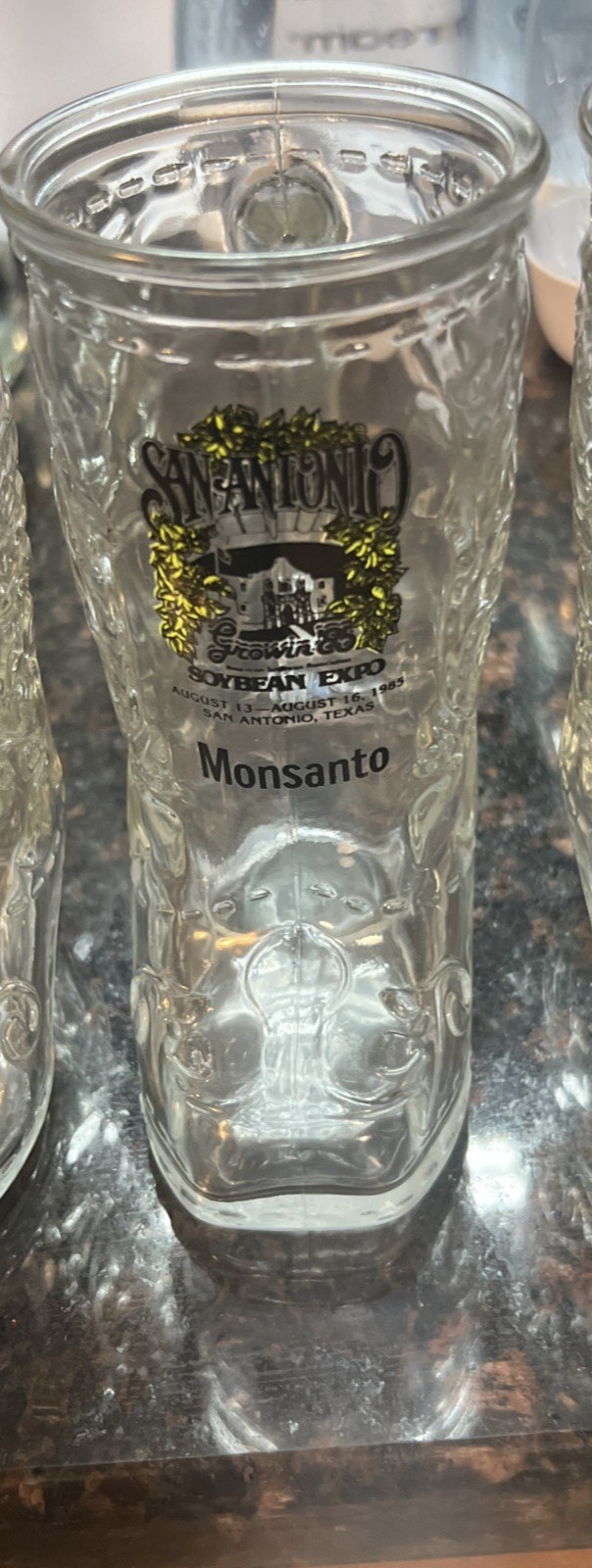 Vintage Libbey Cowboy Boot San Antonio Soybean Expo 1985 Monsanto Ad Glass