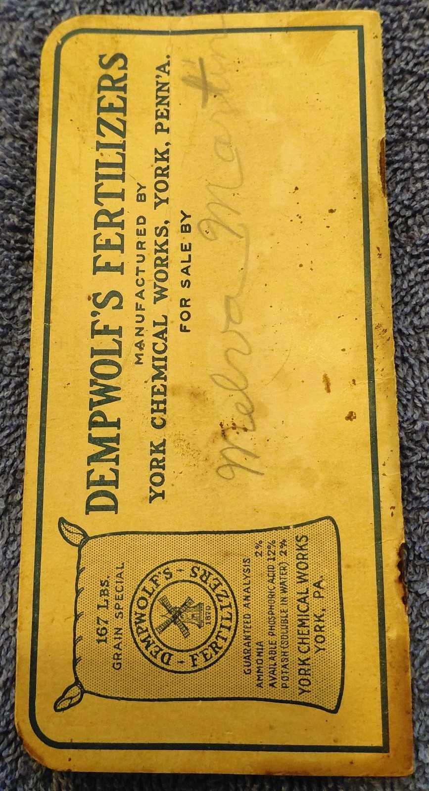 PA Fertilizer Memo Book Lot • Farmers’ Fertilizer Works & Dempwolf’s 1921