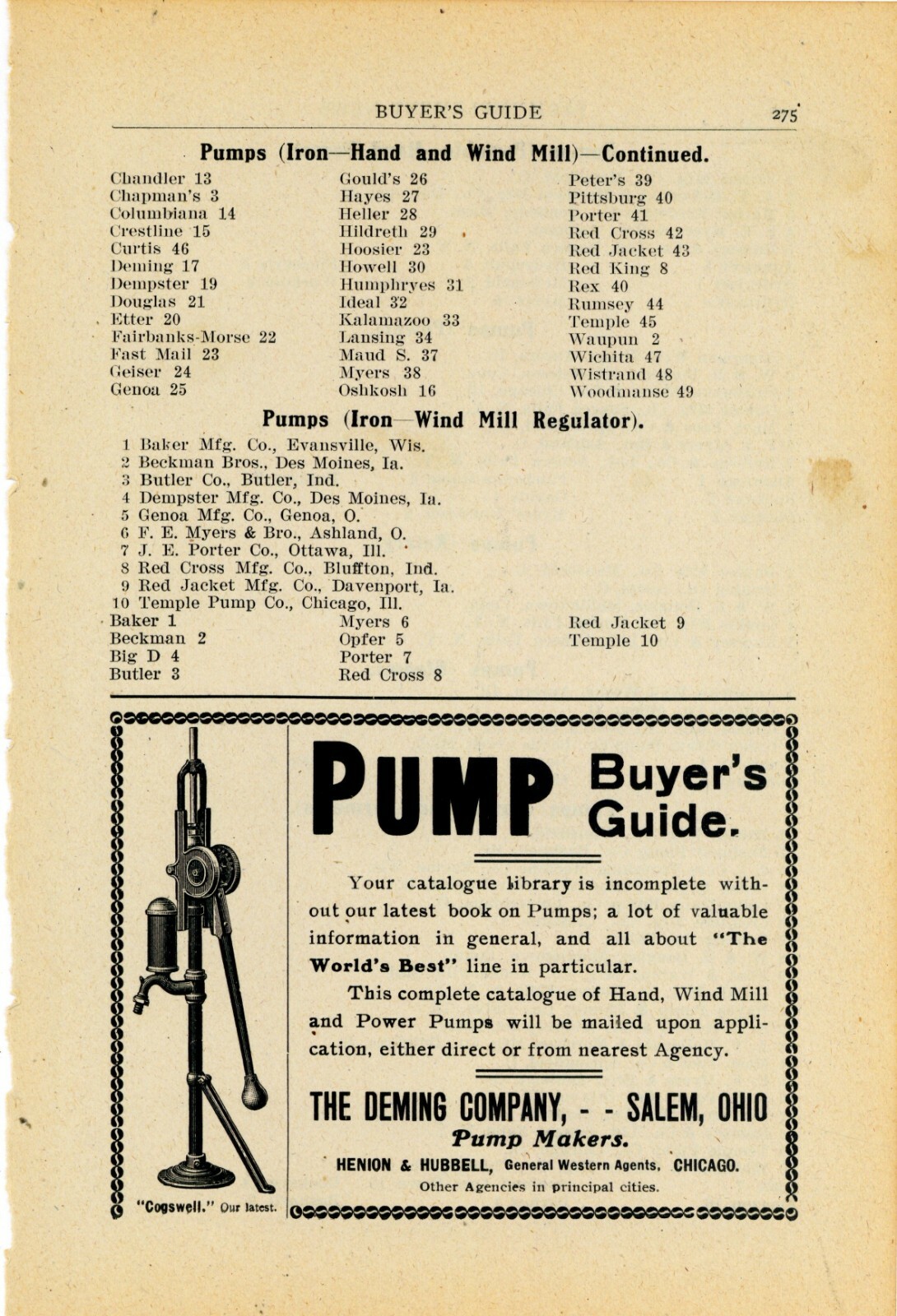 1905 Deming Co. Ad: Agricultural Pumps – Salem, OhiO