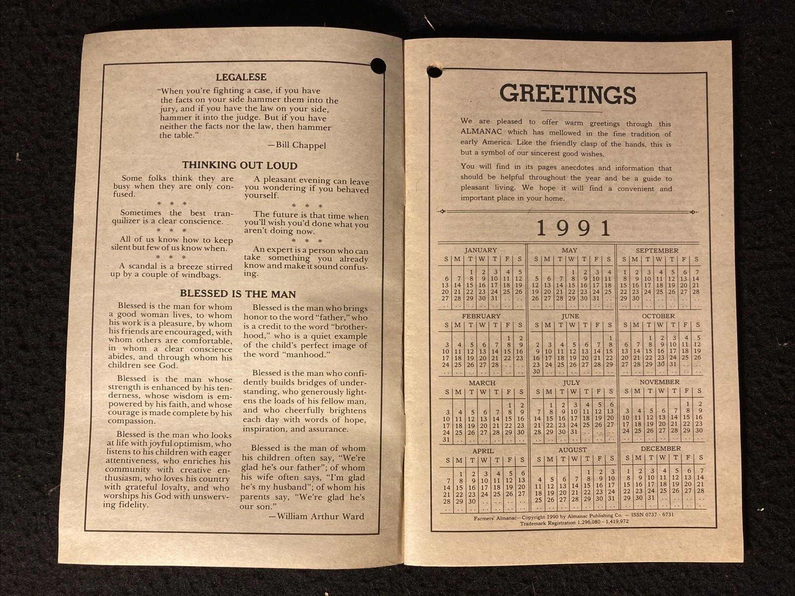 1991 Farmers Almanac from IGA Stores Vol 174 Planting Calendar Agricultural Plan