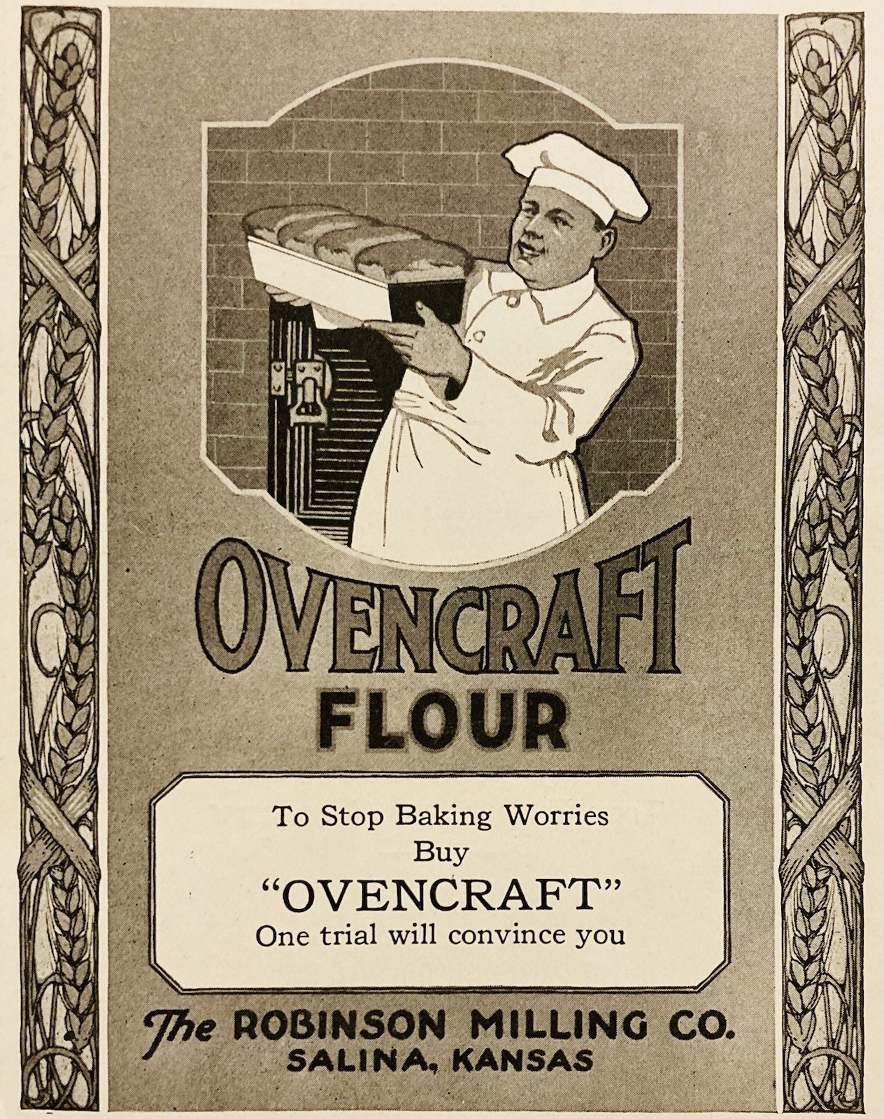 1919 AD.(PC9)~ROBINSON MILLING CO. SALINA, KS. OVENCRAFT BRAND FLOUR