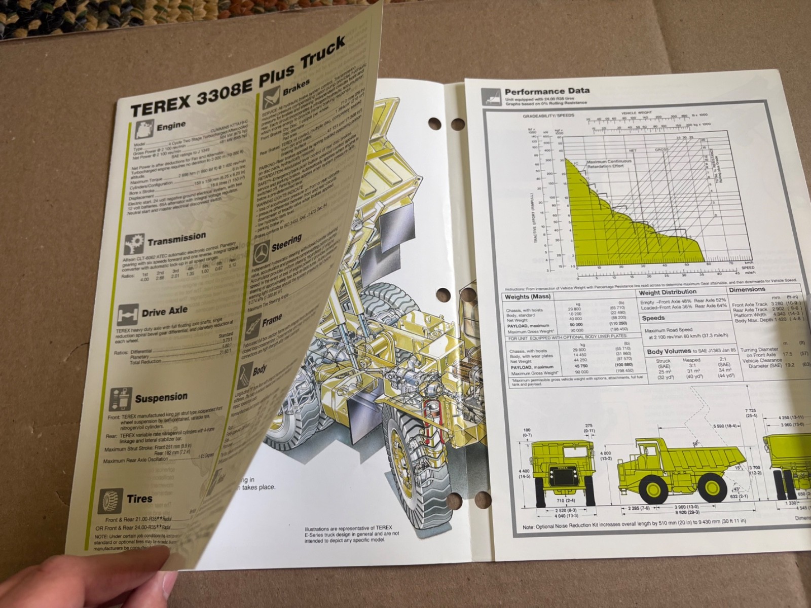 Vintage Terex 3308E Dump Truck Specifications Sales Brochure