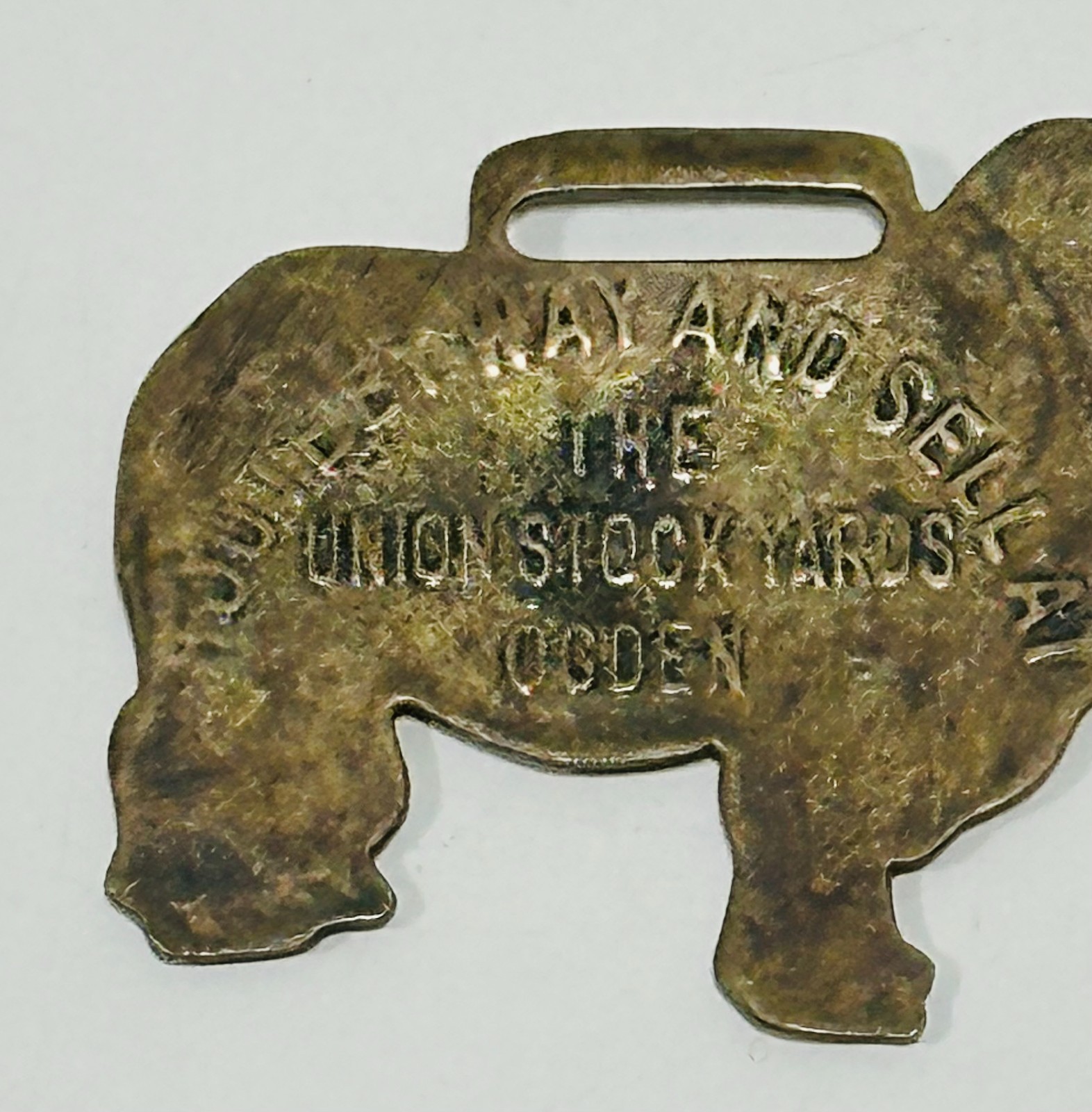 Vtg Union Stock Yards Ogden, Utah pocket watch fob sheep cattle hogs collectible