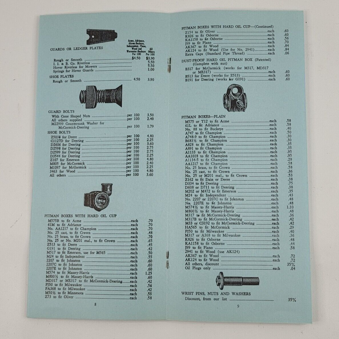 1939 Illinois Iron & Bolt Co. Cutting Extras Repair Parts Price List Mowers