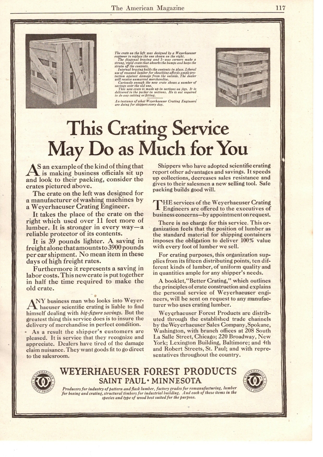 1923 Weyerhaeuser Forest Products Saint Paul Minnesota Crating Engineer Print Ad