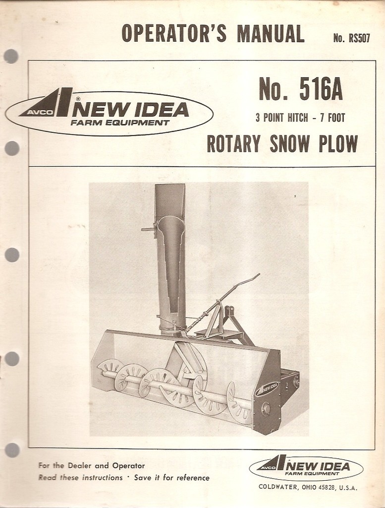 Farm Manual – Avco New Idea – 516A – Rotary Snow Plow – 7 Foot – 1974 (FM90)