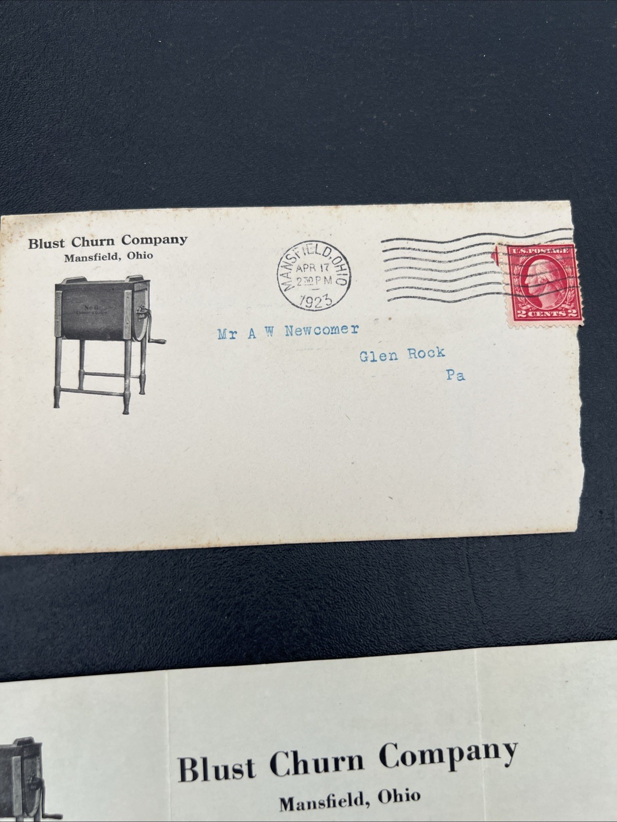1923 Blust Butter Churn Company Letterhead & Envelope
