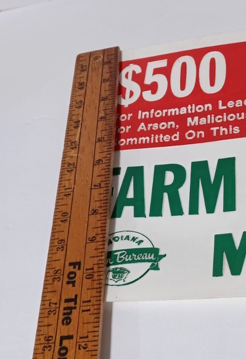 Vintage Indiana Farm Bureau Member Sign $500 Fine Plastic