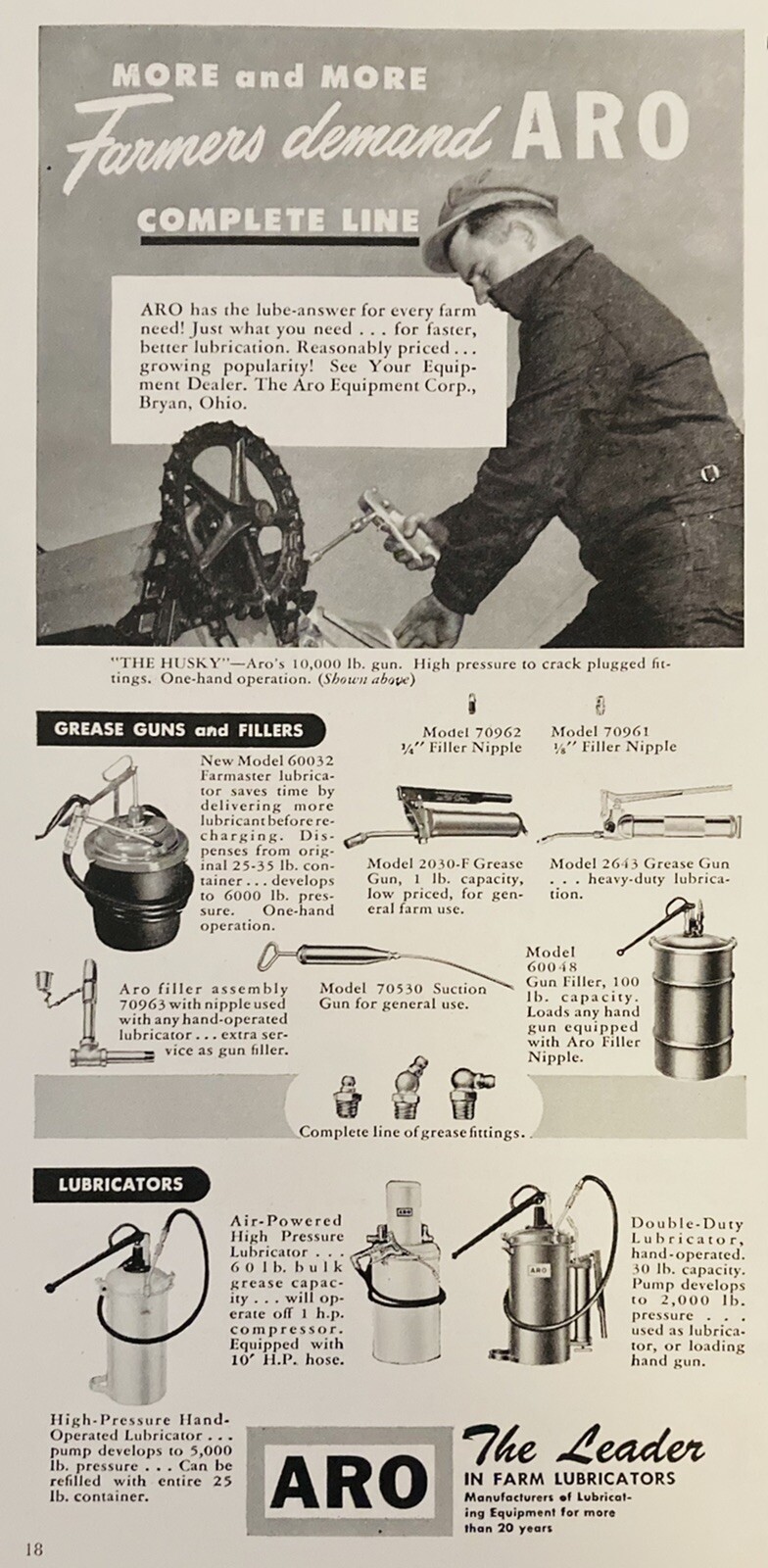 1953 AD(XH56)~ARO EQUIPMENT CO. BRYAN, OHIO. FARM LUBRICATION TOOLS