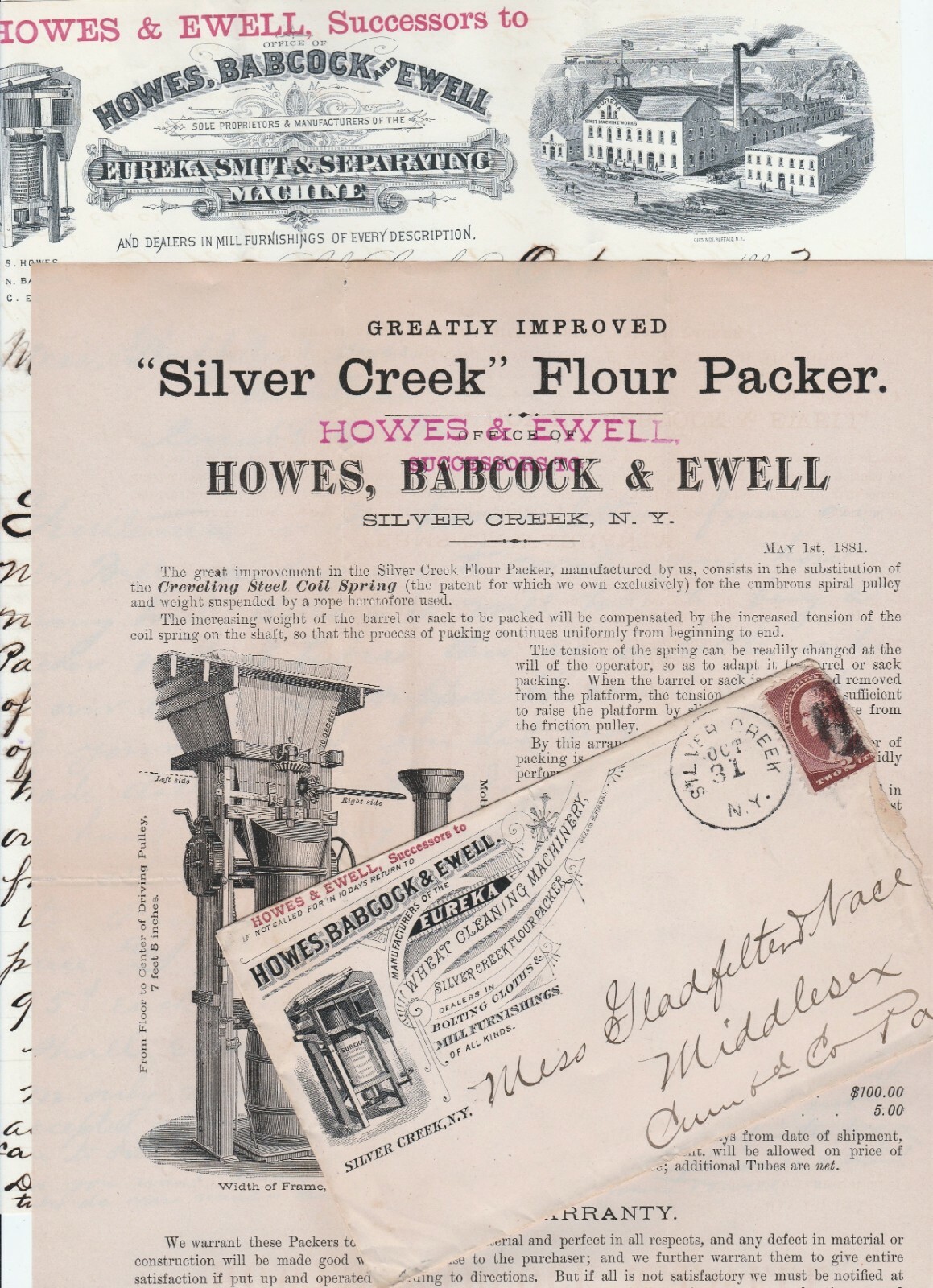 SUPER 1883 Advertising Cover Letterhead& Brochure Eureka Machine Silver Creek NY