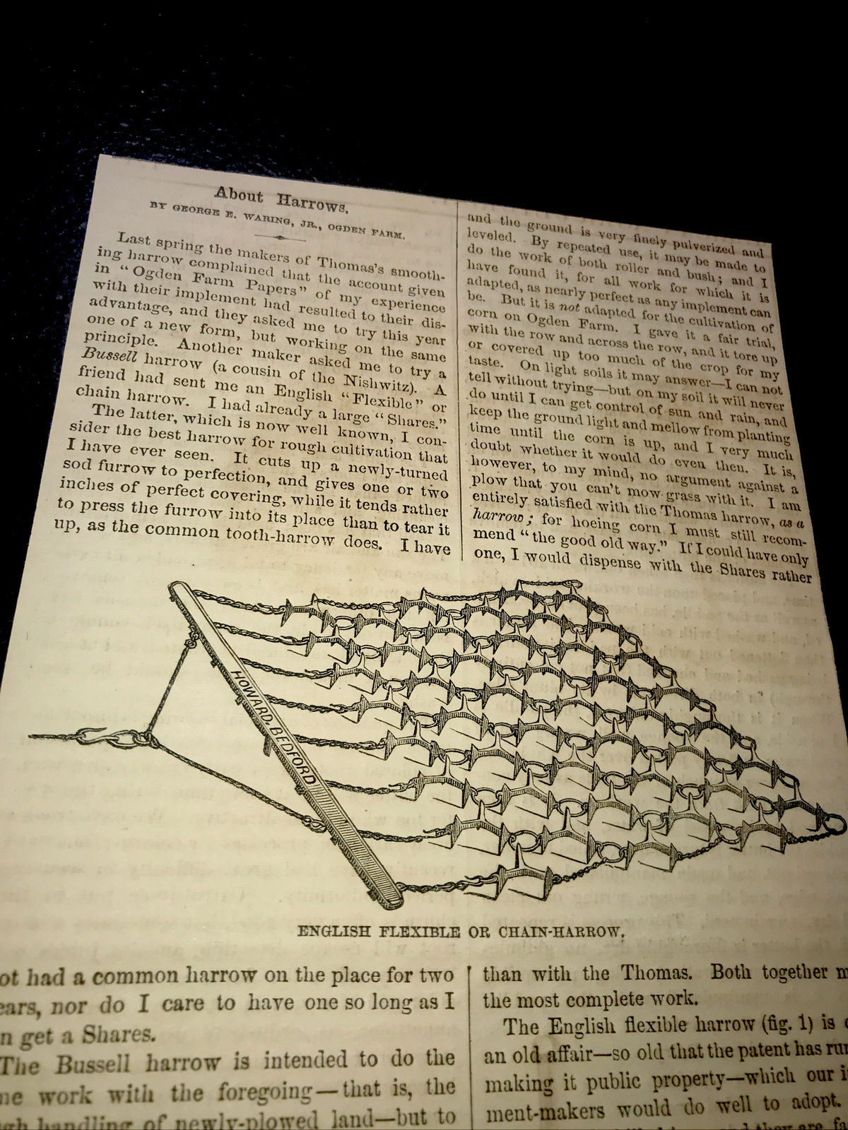 ORIGINAL 1872 Ogden Farm Harrows Engraving Advertising & Article – Rhode Island