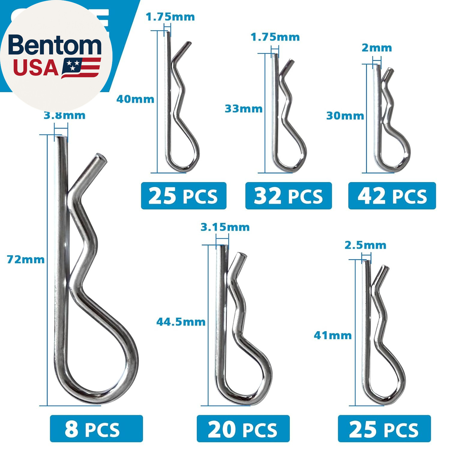 202PCS Hitch Pins Clip Pins, Linch and PTO Pins for Trailers Tractors Trucks Tow