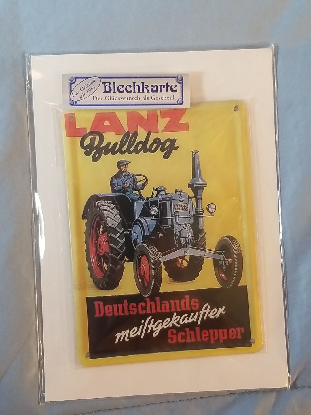 NEW Blechkarte Metal Card Small Advertising Sign LANZ BULLDOG Tractor German