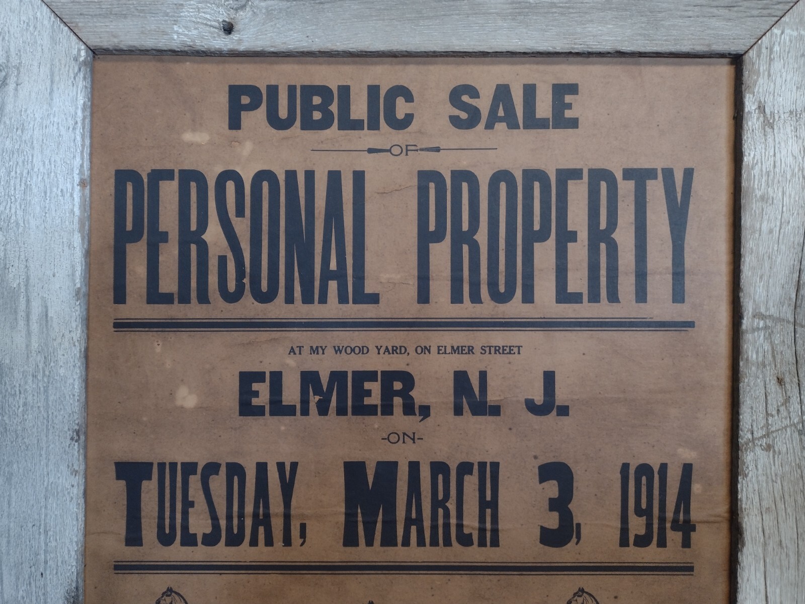 1914 Elmer, NJ Public Sale Personal Property Advertising Broadside Poster Garton