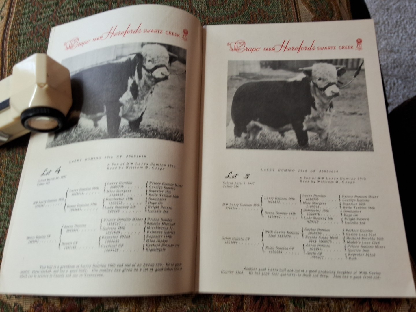Pair 2 Vintage Crapo Farm Herefords Auction Sale Catalogs Swartz Creek Michigan