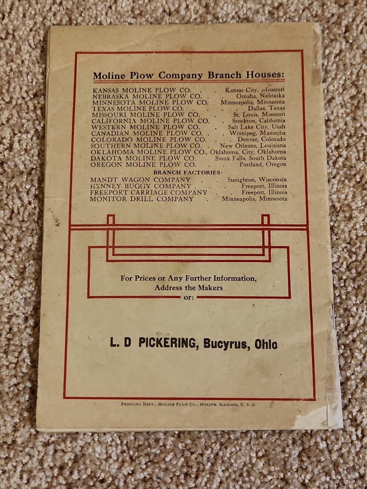 Flying Dutchman Farm Equipment Moline IL Plow Co Souvenir Song Book