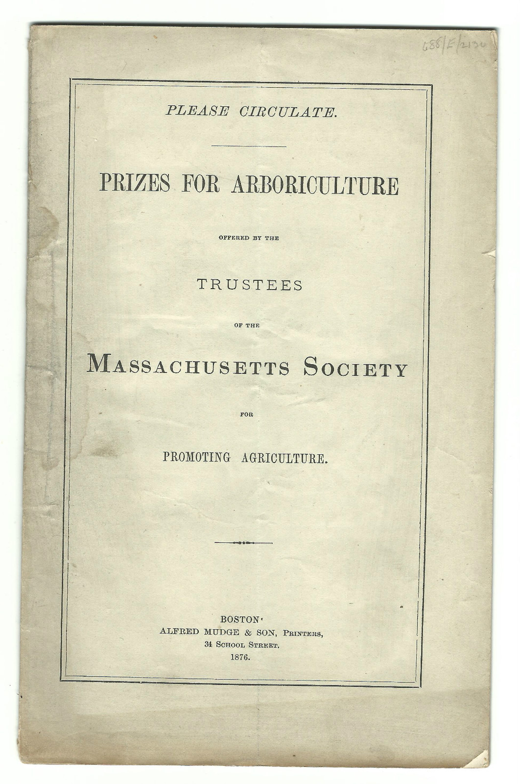 1876 Book Massachusetts Society Promoting Agriculture Prizes Arboriculture Trees