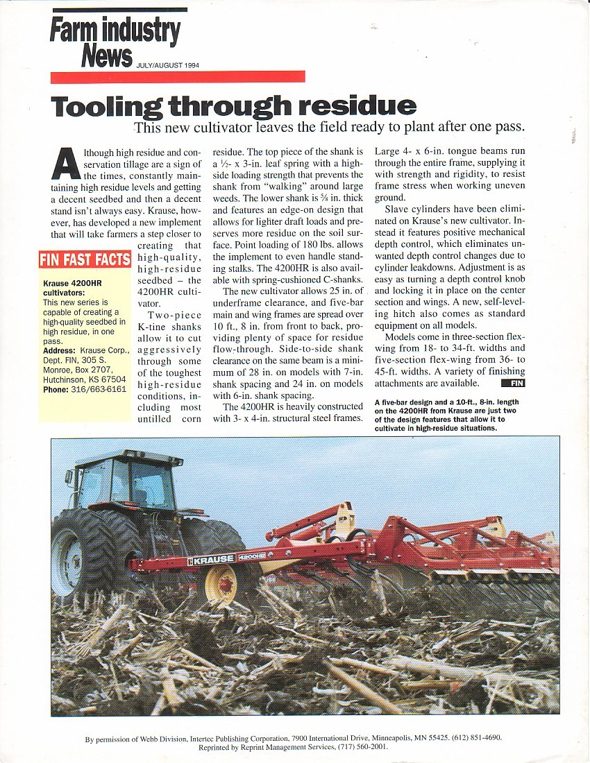 Farm Implement Brochure – Krause – 4200HR – Field Cultivator – 2 items (F2440)