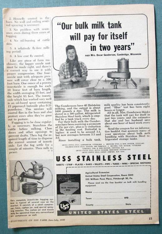 Original 1956 Dairy Tank Ad Features Mrs Oscar Gunderson of Cambridge Wisconsin