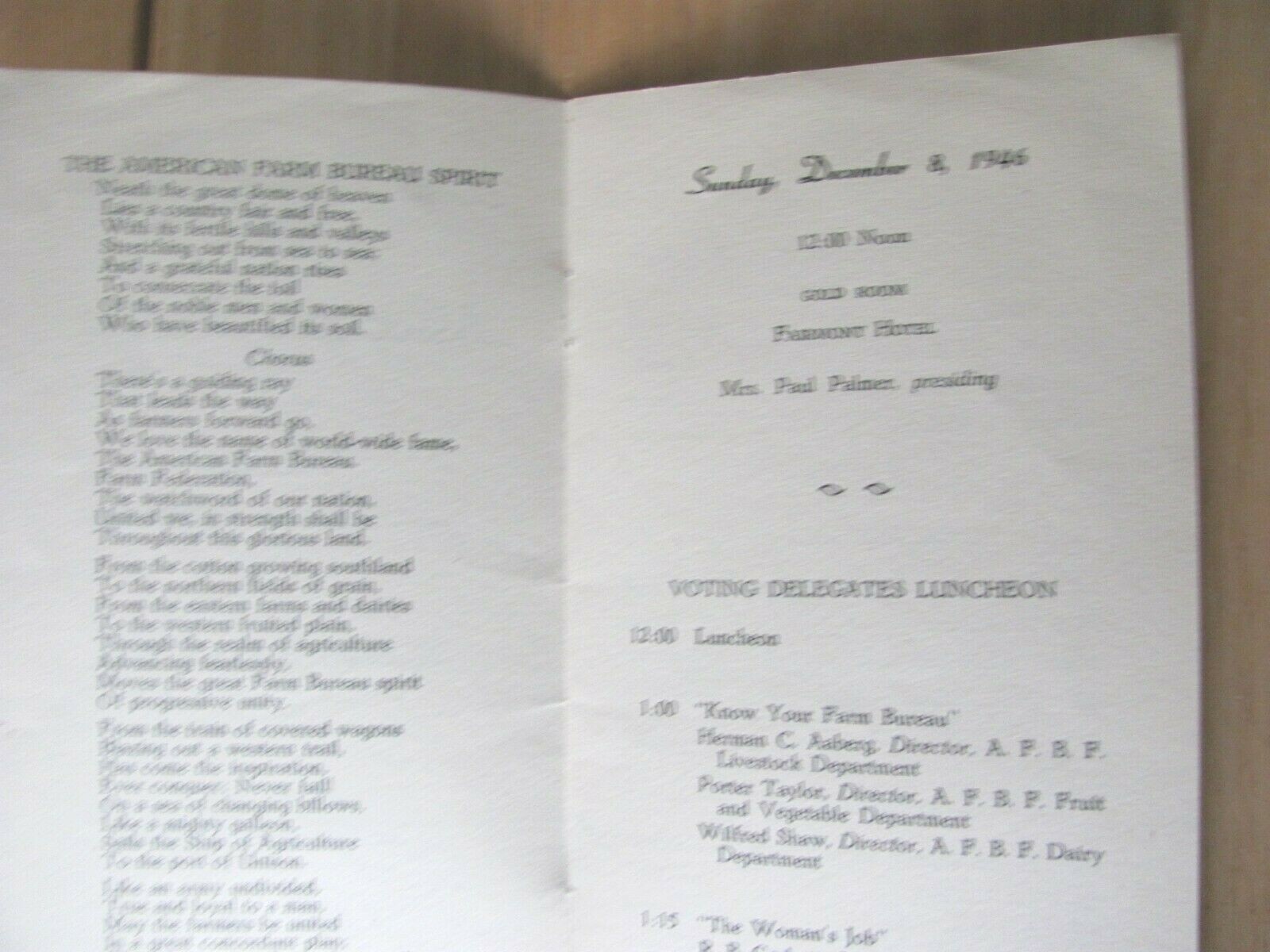 1946 WOMEN OF AMERICAN FARM BUREAU CONVENTION PROGRAM SAN FRANCISCO & REPORT