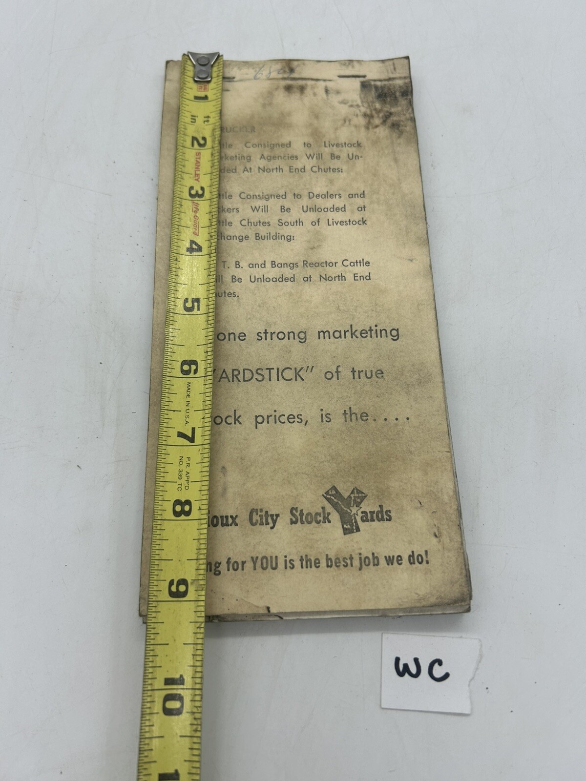 SIOUX CITY STOCK YARD COMMISSION TRUCKER DELIVERY RECEIPT BOOK CARBON COPY