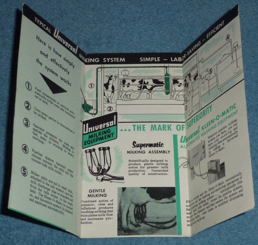 Vtg 1963 Universal Pipeline Milking Systems Farm Equipment Advertising Brochure