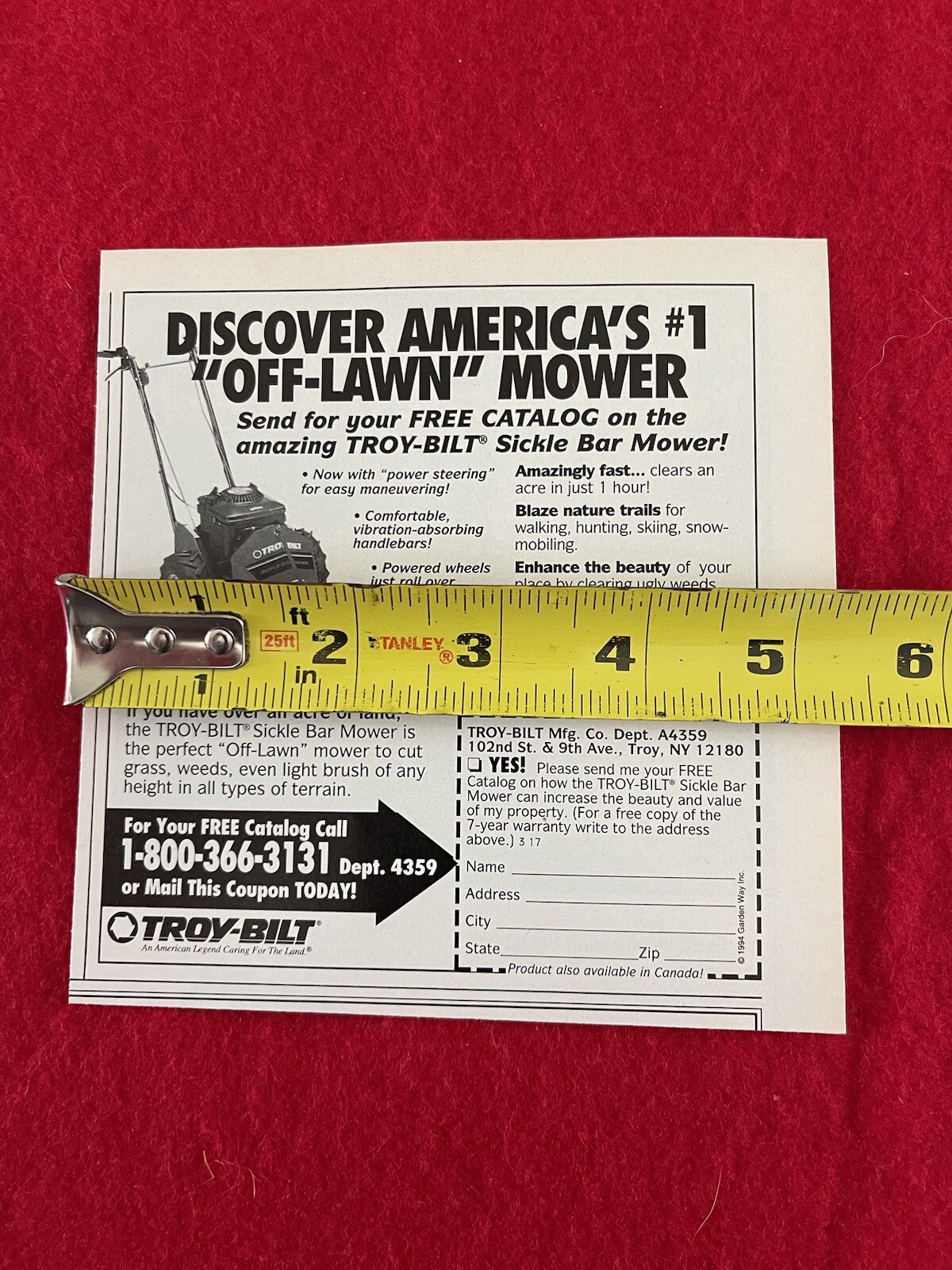 Vintage 1994 Troy Bilt Sickle Bar Mower Print Ad