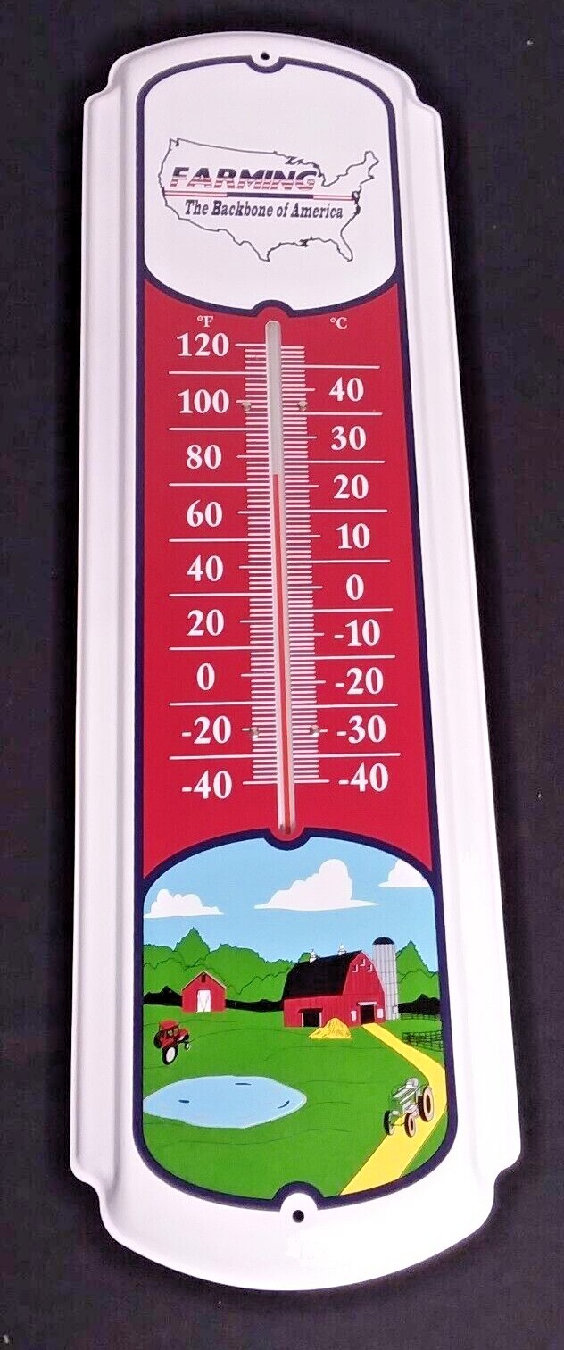 vtg FARMING TRACTOR FARM ADVERTISING THERMOMETER 27&Prime; BARN SIGN,GARAGE,MAN CAVE
