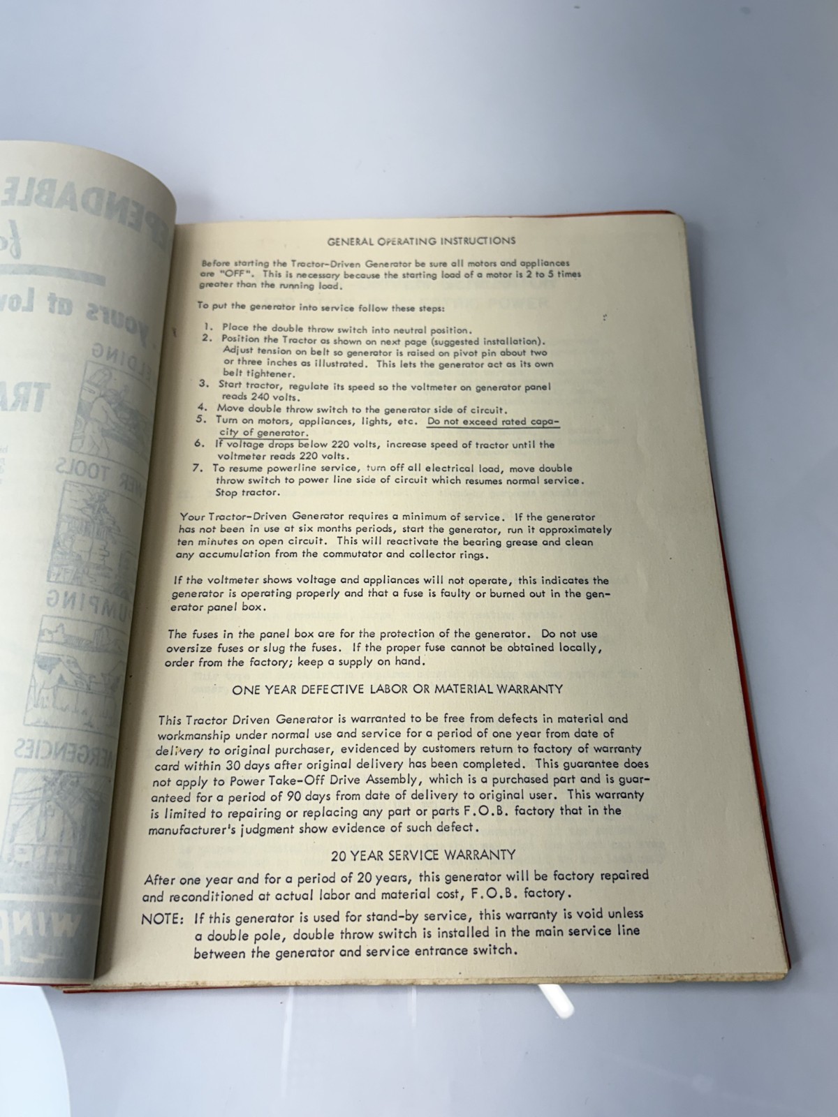 vintage winpower tractor-drive generator instruction manual