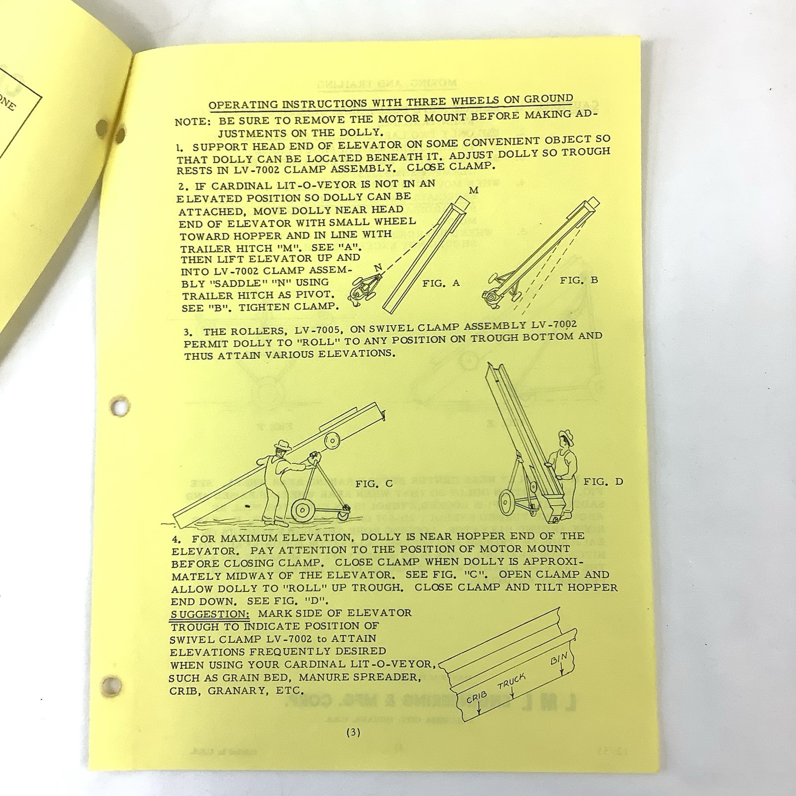 Cardinal Manufacturing Indiana 1955 Brochures Assembly Instructions Parts Lists
